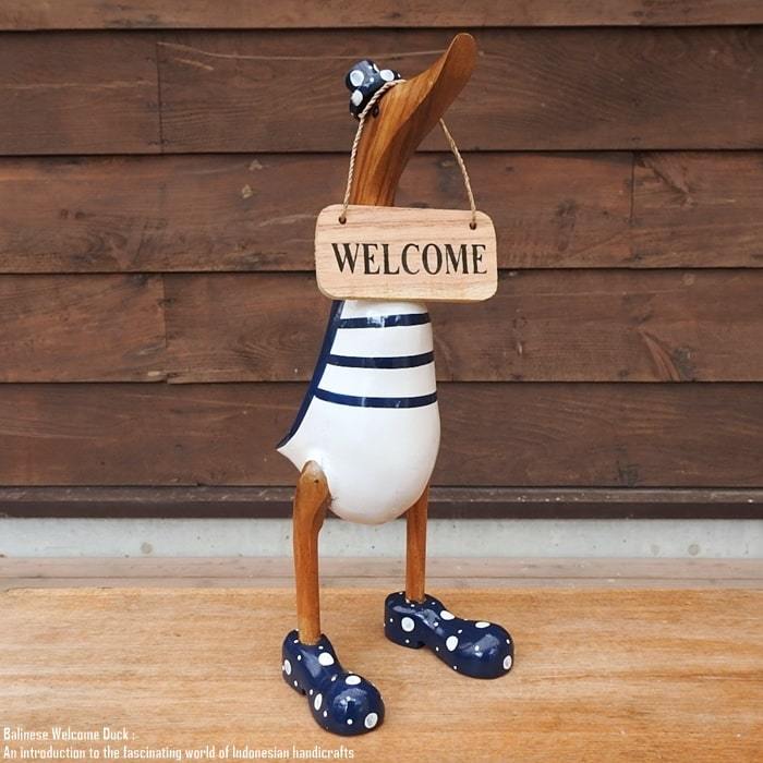 Welcome Board Duck Border Blue M Size Welcome Doll Duck Handmade Animal Interior Animal Figurine Wooden Object, handmade works, interior, miscellaneous goods, ornament, object