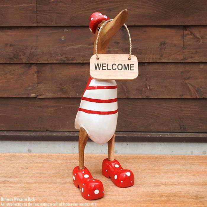 Welcome board Duck Border Red S size Welcome doll Duck Handmade Animal interior Animal figurine Wooden object, Handmade items, interior, miscellaneous goods, ornament, object