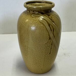 【中古】陶器 花瓶 花器 花道具 幅(約)7cm×口径(約)7cm×高さ(約)18cm 長期保管品◆M0553