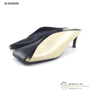 ジルサンダー （JIL SANDER） スクエアトゥ レザー ハイヒール ミュール バイカラー J16WP0004 ブラック×ホワイト ＃37（新品）