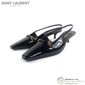 サンローラン （SAINT LAURENT） エナメルレザー パンプス オープンバック バックストラップ シューズ 靴 ＃36 709174 ブラック（中古）