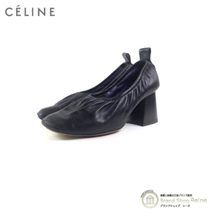 セリーヌ （CELINE） ソフトバレリーナ パンプス ラムスキン バレエ チャンキーヒール シューズ 旧ロゴ #37 ブラック 31901（中古）