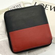 美品LOEWE コンパクトジップ スクエアジップウォレット 折財布 赤黒_画像2