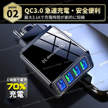 ACアダプター 4ポート USB充電器 急速充電 電源 スマホ iPhone Android Windows Mac アダプター 小型 軽量 多機能 QC3.0 安全保護 4個 黒_画像5