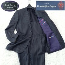 【圧巻の品格】 Paul Smith ポールスミス Ermenegildo Zegna エルメネジルドゼニア スーツ セットアップ XL マルチストライプ ジャケット_画像1