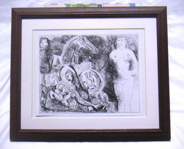 ◆Picasso copperplate print 374 (48) offset reproduction, wooden frame included, immediate purchase◆, artwork, painting, portrait