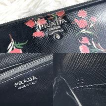 美品 入手困難 / PRADA プラダ フラワープリントジッピーウォレット 長財布 サフィアーノレザー ブラック ピンク 花柄 1ML506_画像9