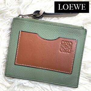 美品 入手困難 / LOEWE ロエベ ラージコインカードホルダー フラグメントケース コインケース カードケース レザー ローズマリー タン