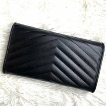 極美品 入手困難 / YSL SAINT LAURENT サンローラン マトラッセラージフラップウォレット 二つ折り長財布 レザー ブラック 372264_画像3