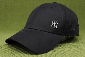 サビ有UK物新品 MLB NYメタルロゴ ヤンキース ニューヨーク ニューエラ NEWERA ブラック 黒シルバー キャップ 帽子 フリーサイズ 管理No3Bm