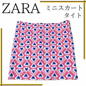 ザラ zara レディース スカート ミニ タイト ハート ピンク s m タイトスカート ザラスカート 春 夏 ZARA