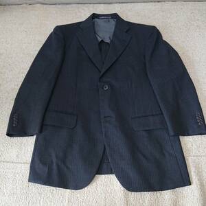 メンズ ビジネス スーツ ストライプ柄 ジャケット Lサイズ 前ボタン2 袖ボタン4 (検索) ブラック 洋服の青山 アオヤマ アオキ AOKI 