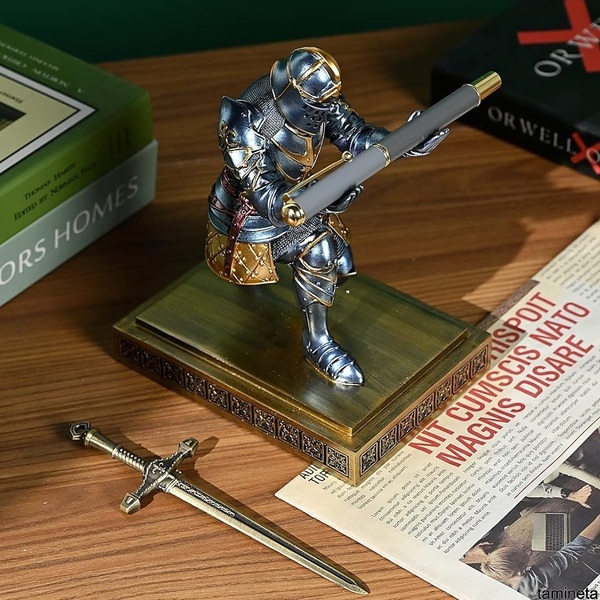 King's Guard Knight ペンホルダー ペンスタンド デスクオーガナイザー メタルソードレターオープナー ブルー デスク環境に高級感をプラス