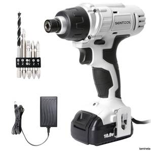 インパクトドライバー 電動 充電式 小型 軽量 コードレス 10.8V 互換バッテリー 無段変速 正逆転 TID12 ホワイト 長いネジや硬い素材に最適