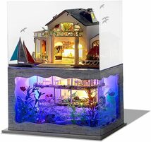 地下に水族館があるお家 ドールハウス ミニチュア 手作りキット アクアリウム LEDライト 海のモチーフ おままごと お子さんの知育に_画像2