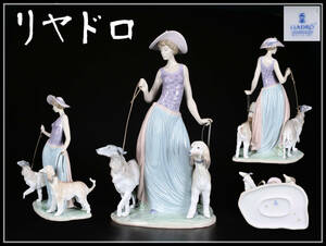 CE186 LLADRO 【リヤドロ】 磁器人形 美少女 犬 置物 大型 高約40㎝／尻尾のかけあり 美品！ｚｎ