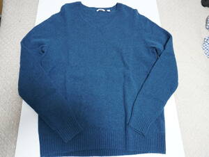 美品 ユニクロ Vネックセーター ブルーグリーン XLサイズ メンズ Lサイズ