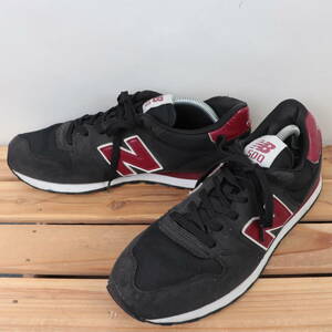 z464【500】ニューバランス US10 28.0cm位/黒 ブラック バーガンディー newbalance メンズ スニーカー 中古