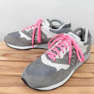 z9842【878】ニューバランス US8.5 26.5cm/灰 グレー 白 ホワイト ピンク系 newbalance メンズ スニーカー 中古