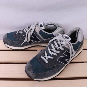 z10000【574】ニューバランス US8.5 26.5cm/紺 ネイビー 灰 グレー newbalance メンズ スニーカー 中古