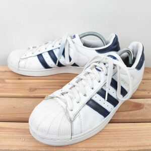 z378 アディダス スーパースター US9 1/2 27.5cm/白 ホワイト 紺 ネイビー adidas SUPERSTAR メンズ スニーカー 中古