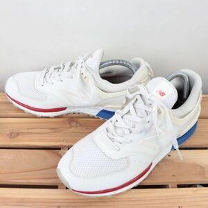 z401【574】ニューバランス US7 25.0cm/白 ホワイト 赤 レッド 青 ブルー newbalance メンズ ユニセックス スニーカー 中古