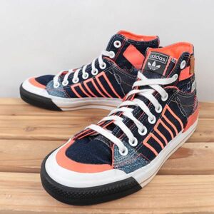 z411 アディダス ニッツァ ハイ US7 25.0cm/紺 ネイビー オレンジ系 デニム adidas NIZZA HI DL メンズ ユニセックス スニーカー 中古