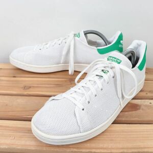 z493 アディダス スタンスミス US9 1/2 27.5cm/白 ホワイト 緑 グリーン メッシュ adidas STAN SMITH メンズ スニーカー 中古