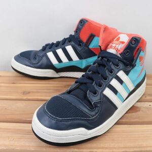 z498 アディダス フォーラム ミッド US8 1/2 26.5cm/紺 ネイビー 白 ホワイト 水色 オレンジ adidas FORUM MID メンズ スニーカー 中古