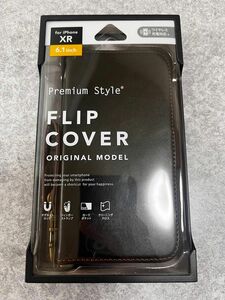 Premium Style iPhone XR用　6.1インチフリップカバー PUレザーダメージ加工 ブラック 