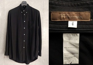 黒♪Yohji Yamamoto Y's for men 2007SS 猫目 BD レーヨンボタンダウンシャツブラックドレープビンテージワイズフォーメンヨウジヤマモト