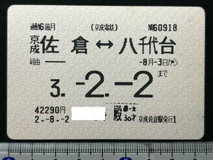 京成電鉄 定期券 京成佐倉〜八千代台 京成佐倉駅発行鉄道 乗車券 軟券 切符 きっぷ