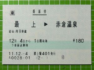 JR東日本 POS 最上駅401発行 奥羽本線 85mm券 鉄道 乗車券 軟券 切符 きっぷ