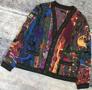 幻 最高傑作 異次元のセンス 90's vintage ★ COOGI AUSTRALIA ★ クージー 3D 立体 個性派 ド派手 ウール ニット カーディガン セーター M