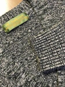 St.Andrews　㈱レナウン日本製　毛ナイロン混紡　緑灰杢ジャガードVネック