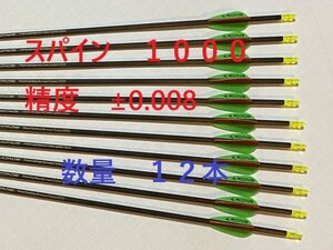 【送料無料（離島含む）未使用　±0.008 】アーチェリー　完成矢　12本　スパイン1000　76ｃｍ