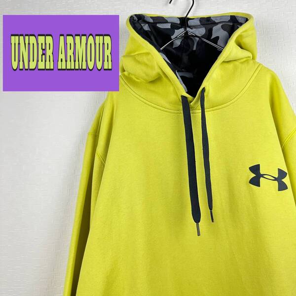UNDER ARMOUR アンダーアーマー パーカー L ライムイエロー パステルカラー 迷彩 オーバーサイズ 大きめ スポーツ