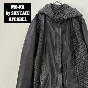 MO~KA by SANTAFE APPAREL フェイクレザージャケット　レディース　L ステッチフィックス　パーカーデザイン　ブラック