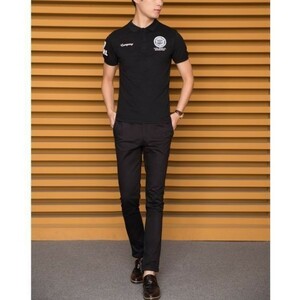 【XL 黒】 刺繍 半袖 ポロシャツ メンズ ブラック ゴルフウェア シャツ シンプル カジュアル 春 夏 3