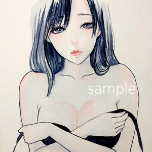 肉筆原画　水彩画　ドローイング　オリジナル　drawing　絵画　手描きイラスト　美人画　グラビア　セクシー　A4　@mucica　