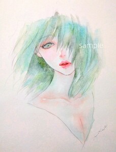  autograph original picture watercolor painting do rowing drawing beauty picture original picture non-standard A5 degree @mucica spring Green