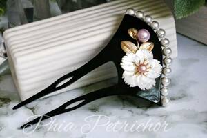 . Sakura ornamental hairpin chopsticks type pearl . hair ornament tomesode kimono coming-of-age ceremony wedding hairpin hair accessory peace graduation ceremony pearl The Seven-Five-Three Festival New Year N6