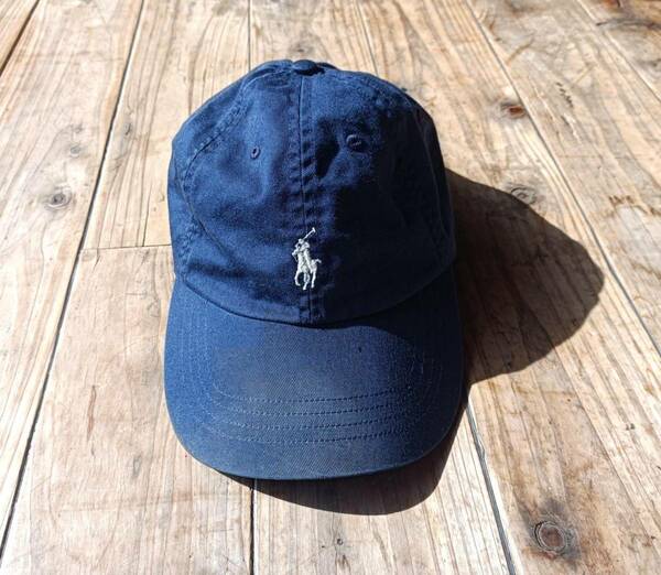 送料無料♪POLO RALPH LAUREN ポロラルフローレン コットンキャップ ポニー刺繍 6パネル 濃紺 ネイビー カンボジア製 USED古着 RRL 帽子