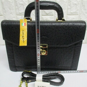 Y510/未使用 サジオ SAZIO オーストリッチ 革製 鍵・ショルダー付き レザー ビジネスバッグ 書類バッグの画像5