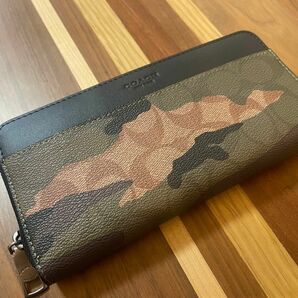 新品　COACH コーチ　長財布　迷彩　ブラック　メンズ　