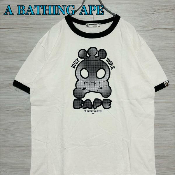 【入手困難】A BATHING APE　アベイシングエイプ　Tシャツ　リンガー　両面デザイン　ビッグプリント　即完売　レア　一点物　ユニセックス