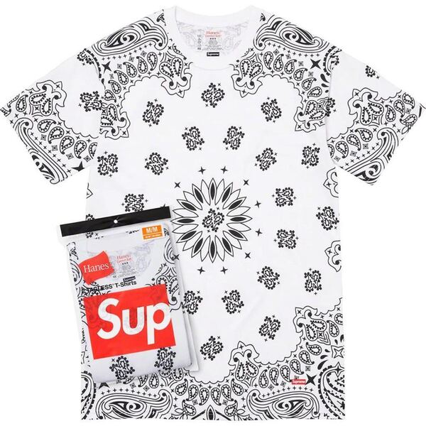 送料無料 L 白 1枚 バラ売りSupreme Hanes Bandana Tagless Tee White シュプリーム ヘインズ バンダナ Tシャツ 新品 Box Logo ステッカー