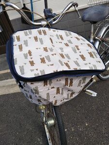 自転車用品　２段式前カゴカバー　電動アシスト車カゴ対応 　便利な両開き♪　防水　【ブラウンベア(ベージュ地:熊柄)】 keia 