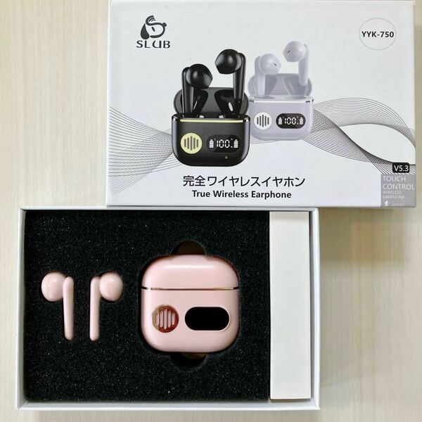【Bluetooth5.3イヤホン】ワイヤレス 快適装着 片耳/両耳 通話 ノイズキャンセリング マイク内蔵 500mAh LED表示 iPhone/Android（ピンク）