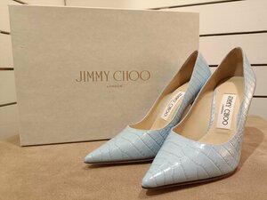 未使用品 JIMMY CHOO／ジミーチュウ パンプス 9cmヒール 22cm ブルー系 クロコ型押し